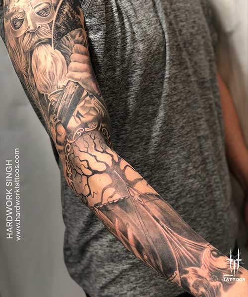 jerrymagni:4n-63r-biomech-tattoo-biomech-colour-tattoo-full-sleeve-tattoo -eye-blood-sci-fi-tattoo