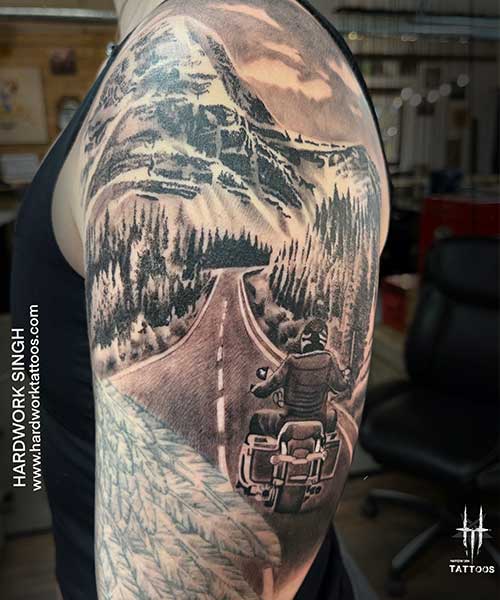Hiroshige-inspired Landscape Tattoo -by me- Harry Catsis, Bound By Design,  Denver CO. : r/tattoos